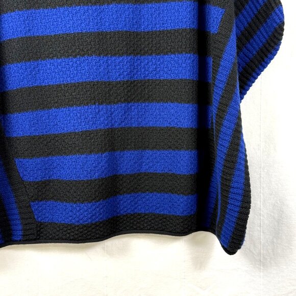 Free People Sweater Womens Sz S Blue/Black Stripe Oversized Poncho Wool Blend - Picture 4 of 8